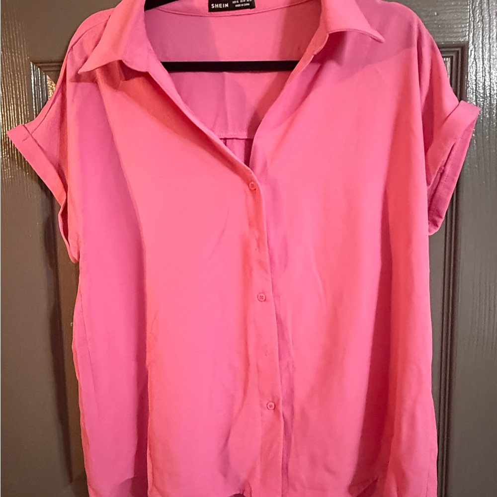 SHEIN Hot Pink Button-Up Blouse